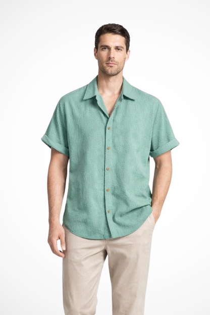 Men's Shirt Camp Collar | Short Sleeve Textured Button-Down | Summer Shirt Casual Textured