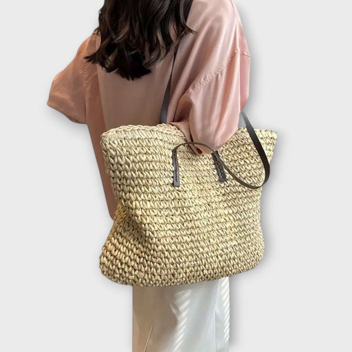 Damen-Shopper aus gehäkeltem, gewebtem Bast | Große olivgrüne lässige Schultertasche für Sommer und Urlaub | Lässige Tasche für Alltag, Sommer und Urlaub