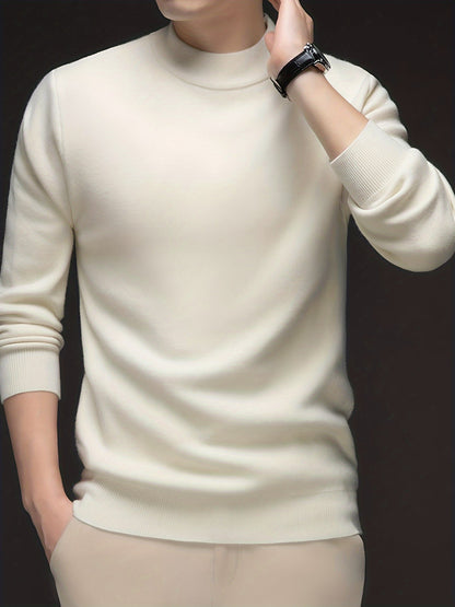 Men's Refined High-Neck Knit Sweater | Classic Cosy Casual Everyday Pullover | Smart Casual Everyday Autumn Winter Knitwear