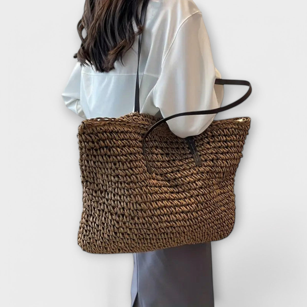 Damen-Shopper aus gehäkeltem, gewebtem Bast | Große olivgrüne lässige Schultertasche für Sommer und Urlaub | Lässige Tasche für Alltag, Sommer und Urlaub