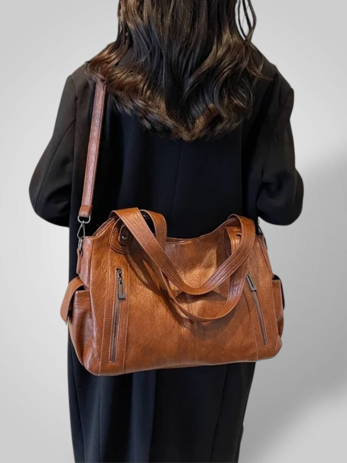 Damen-Schultertasche aus Leder mit mehreren Fächern | Hellbraune lässige elegante Alltagshandtasche mit Reißverschluss | Tasche für Smart Casual, Alltag und Ausgehen