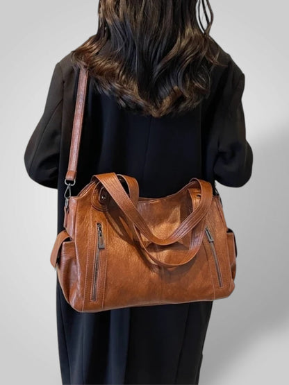 Damen-Schultertasche aus Leder mit mehreren Fächern | Hellbraune lässige elegante Alltagshandtasche mit Reißverschluss | Tasche für Smart Casual, Alltag und Ausgehen