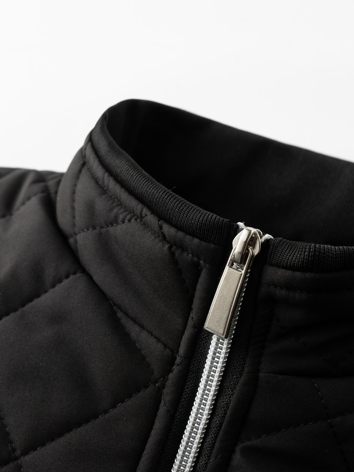 Men's Quilted Fleece-Lined Bomber Jacket | Warm Diamond-Stitch Black Casual Everyday Bomber | Smart Casual Everyday Autumn Winter Outerwear