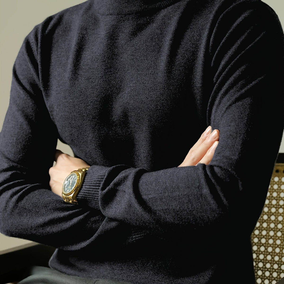 Men's Refined High-Neck Knit Sweater | Classic Cosy Casual Everyday Pullover | Smart Casual Everyday Autumn Winter Knitwear