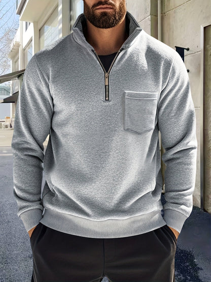 Herren-Pullover aus feinem Strick mit halbem Reißverschluss | Weicher, lässiger und gemütlicher Alltagspullover | Elegante lässige Strickmode für Herbst und Winter