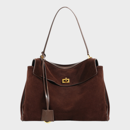 Ledertasche für Damen mit Tragegriff | Strukturierte bordeauxrote Umhängetasche mit Drehverschluss | Elegant-lässige Alltagstasche zum Ausgehen
