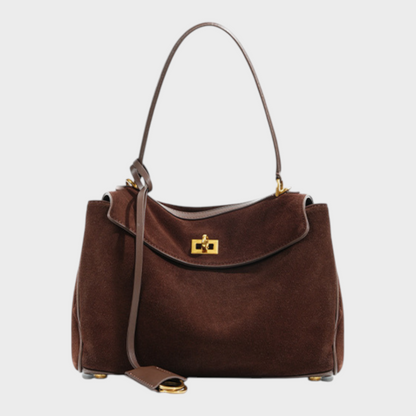 Ledertasche für Damen mit Tragegriff | Strukturierte bordeauxrote Umhängetasche mit Drehverschluss | Elegant-lässige Alltagstasche zum Ausgehen