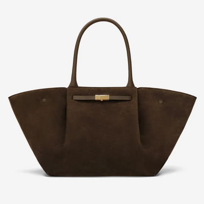 Women's Structured Leather Wide-Body Tote Bag | Black Classic Casual Everyday Top-Handle Bag | Smart Casual Everyday Going Out Bag