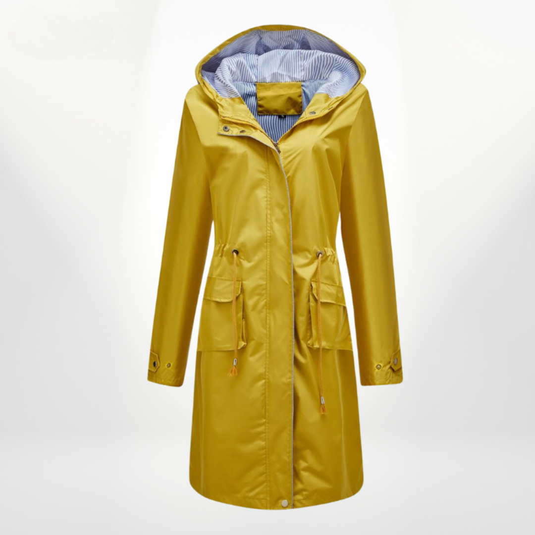 Women's Long Trench Raincoat – Water-Resistant Tailored Jacket – Yellow