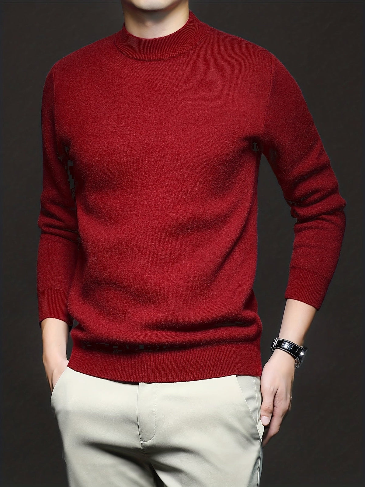 Men's Refined High-Neck Knit Sweater | Classic Cosy Casual Everyday Pullover | Smart Casual Everyday Autumn Winter Knitwear