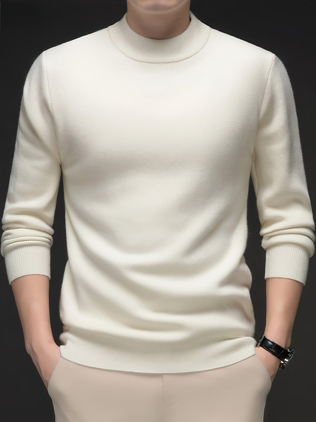 Men's Refined High-Neck Knit Sweater | Classic Cosy Casual Everyday Pullover | Smart Casual Everyday Autumn Winter Knitwear