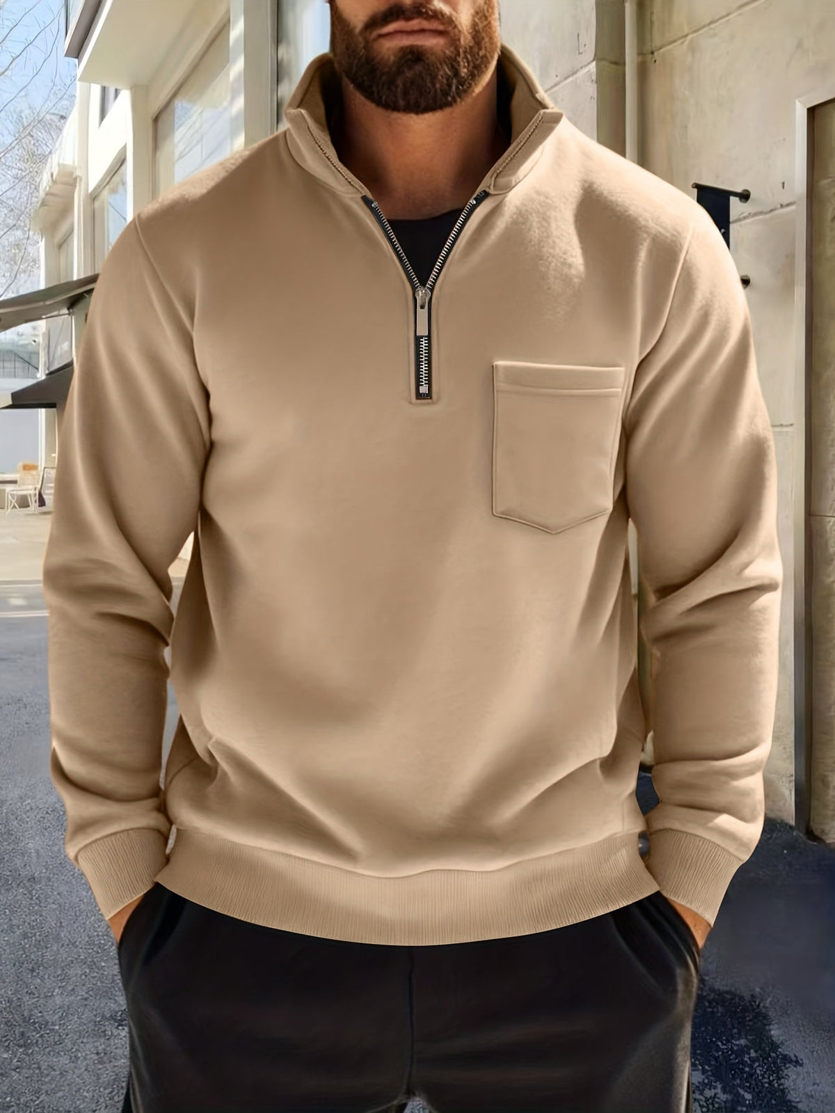 Herren-Pullover aus feinem Strick mit halbem Reißverschluss | Weicher, lässiger und gemütlicher Alltagspullover | Elegante lässige Strickmode für Herbst und Winter