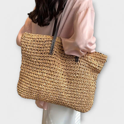 Damen-Shopper aus gehäkeltem, gewebtem Bast | Große olivgrüne lässige Schultertasche für Sommer und Urlaub | Lässige Tasche für Alltag, Sommer und Urlaub