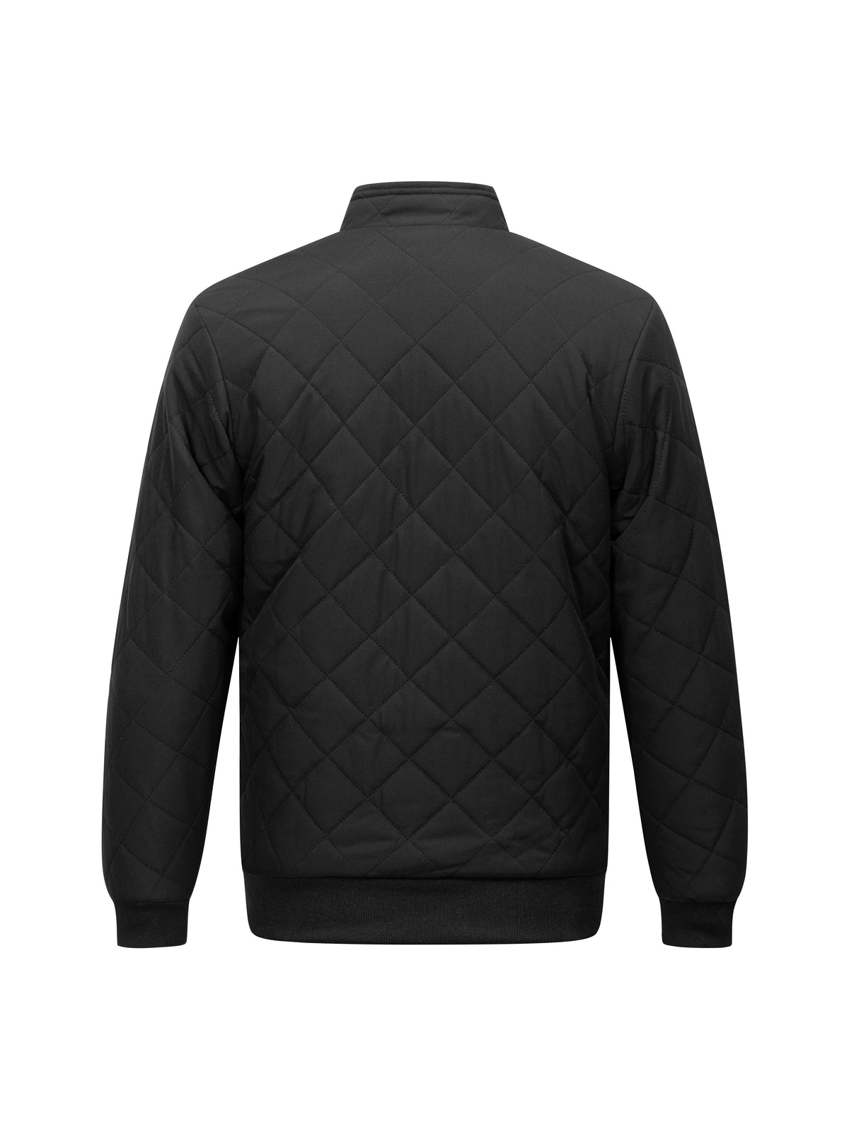 Men's Quilted Fleece-Lined Bomber Jacket | Warm Diamond-Stitch Black Casual Everyday Bomber | Smart Casual Everyday Autumn Winter Outerwear
