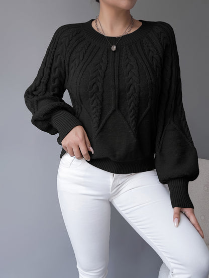 Women's Cable-Knit Textured Pullover Sweater | Classic Cosy Casual Everyday Jumper | Smart Casual Everyday Autumn Winter Knitwear