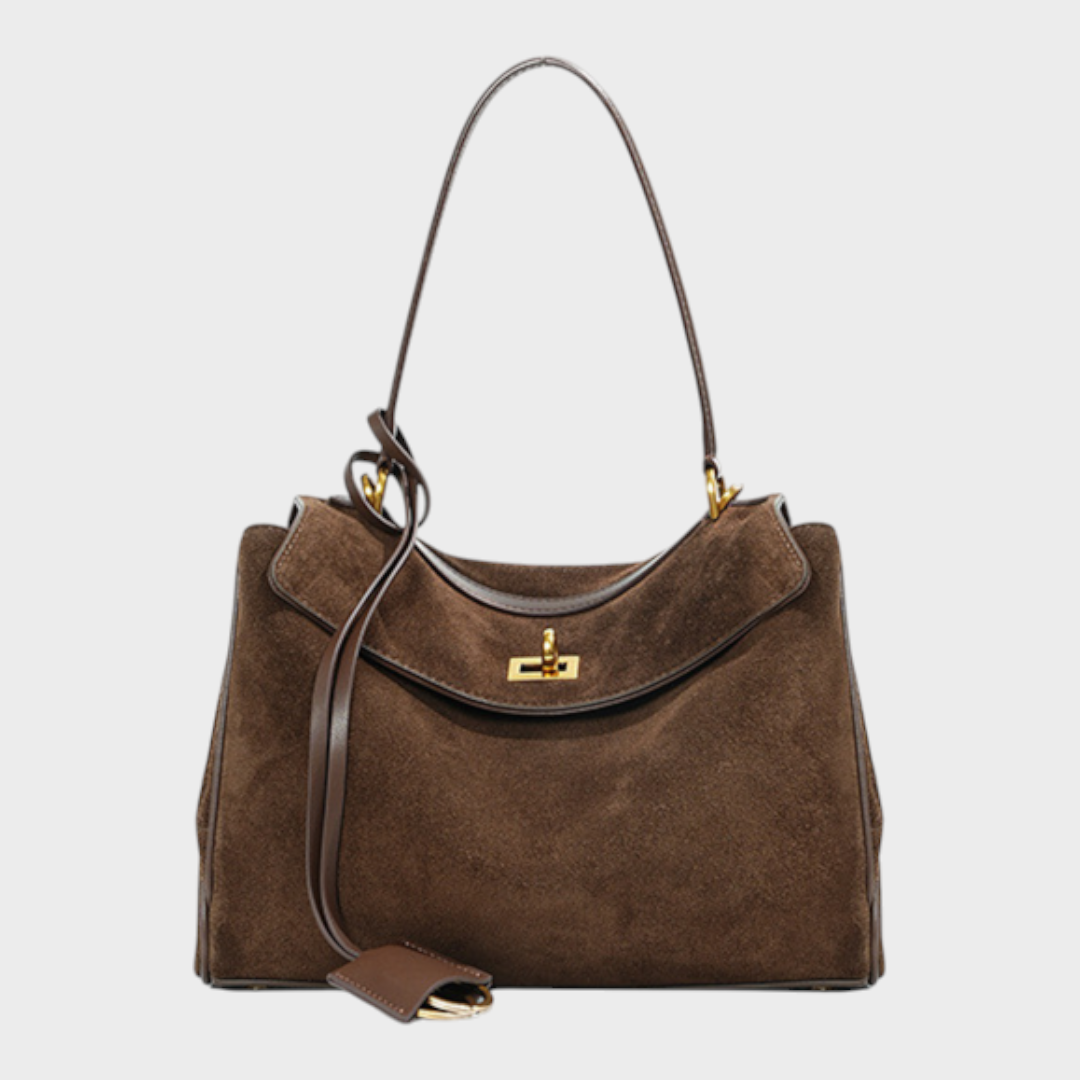 Ledertasche für Damen mit Tragegriff | Strukturierte bordeauxrote Umhängetasche mit Drehverschluss | Elegant-lässige Alltagstasche zum Ausgehen
