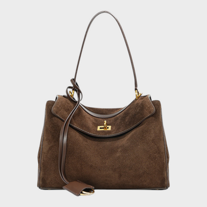 Ledertasche für Damen mit Tragegriff | Strukturierte bordeauxrote Umhängetasche mit Drehverschluss | Elegant-lässige Alltagstasche zum Ausgehen