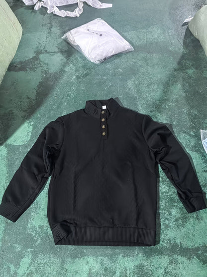 Men's Stand-Collar Button Henley Knit Sweater | Classic Casual Everyday Cosy Pullover | Smart Casual Everyday Autumn Winter Knitwear