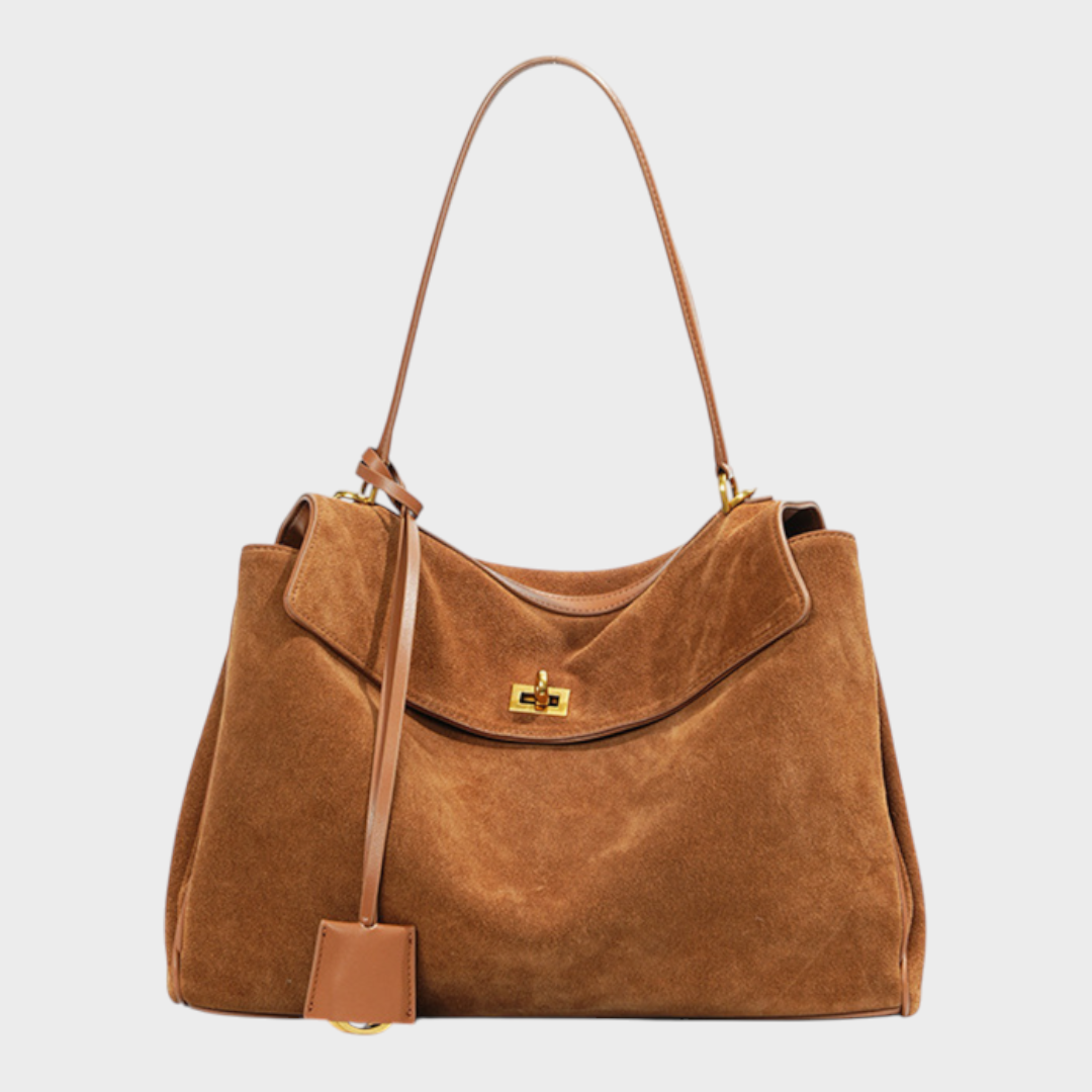 Ledertasche für Damen mit Tragegriff | Strukturierte bordeauxrote Umhängetasche mit Drehverschluss | Elegant-lässige Alltagstasche zum Ausgehen