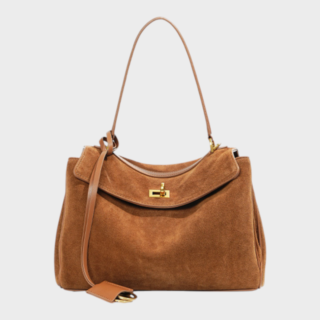 Ledertasche für Damen mit Tragegriff | Strukturierte bordeauxrote Umhängetasche mit Drehverschluss | Elegant-lässige Alltagstasche zum Ausgehen