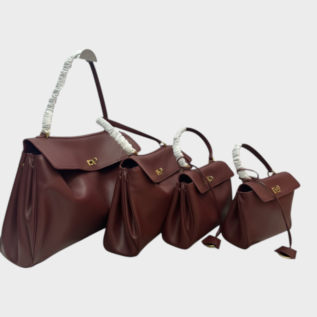 Ledertasche für Damen mit Tragegriff | Strukturierte bordeauxrote Umhängetasche mit Drehverschluss | Elegant-lässige Alltagstasche zum Ausgehen