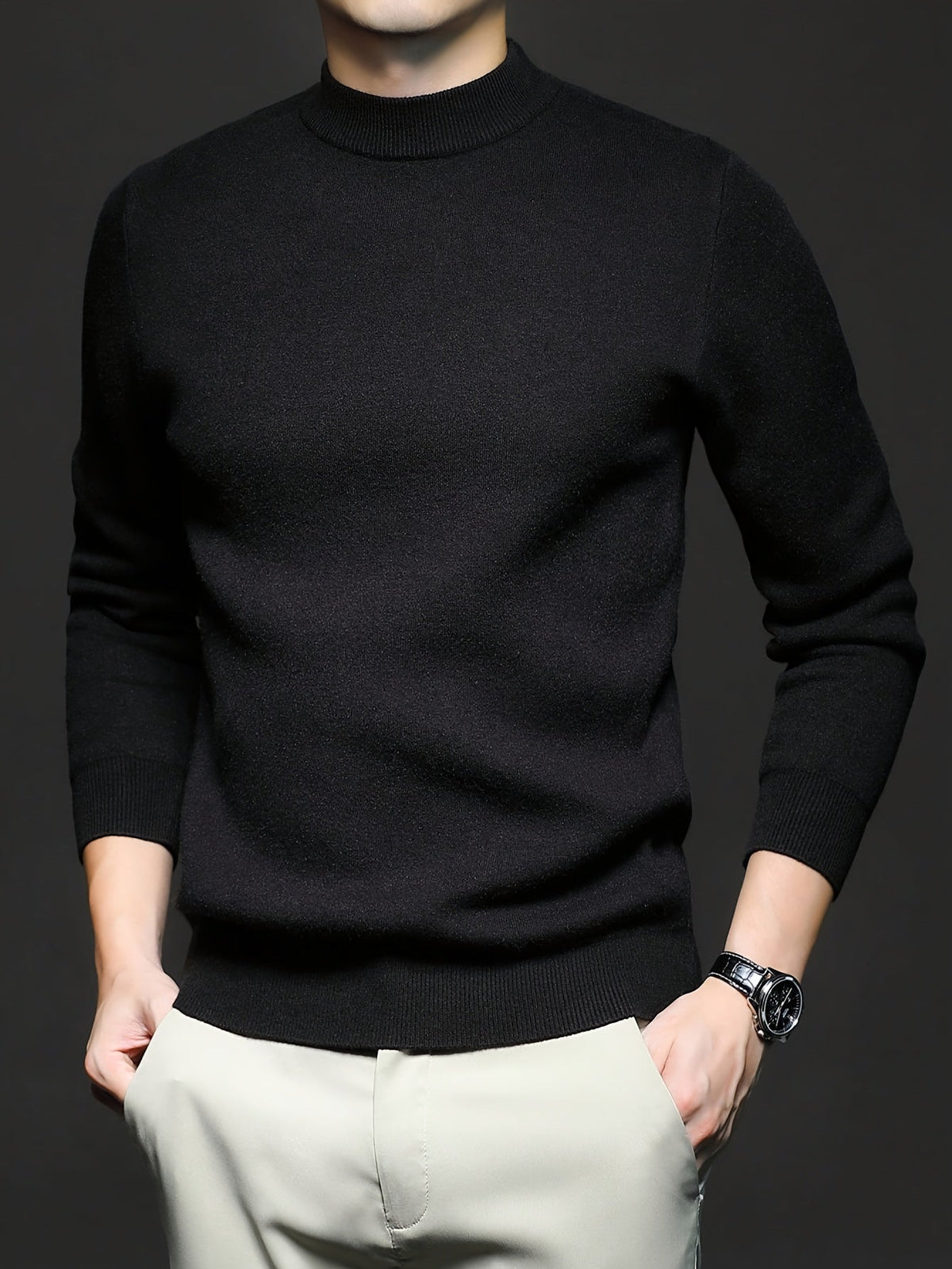 Men's Refined High-Neck Knit Sweater | Classic Cosy Casual Everyday Pullover | Smart Casual Everyday Autumn Winter Knitwear