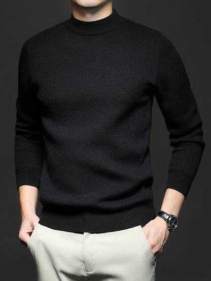 Men's Refined High-Neck Knit Sweater | Classic Cosy Casual Everyday Pullover | Smart Casual Everyday Autumn Winter Knitwear
