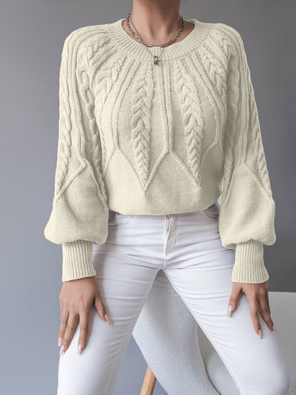 Women's Cable-Knit Textured Pullover Sweater | Classic Cosy Casual Everyday Jumper | Smart Casual Everyday Autumn Winter Knitwear