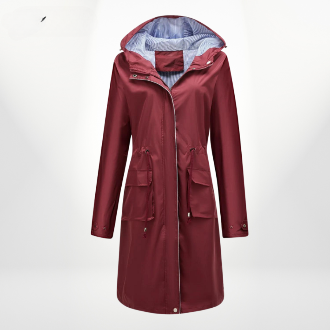 Women's Long Trench Raincoat – Water-Resistant Tailored Jacket