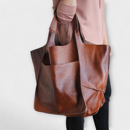 Damen-Shopper aus Leder in Übergröße für Wochenendreisen | Große dunkelbraune lässige Alltagstasche für Reisen | Lässige Schultertasche für Reisen und Urlaub