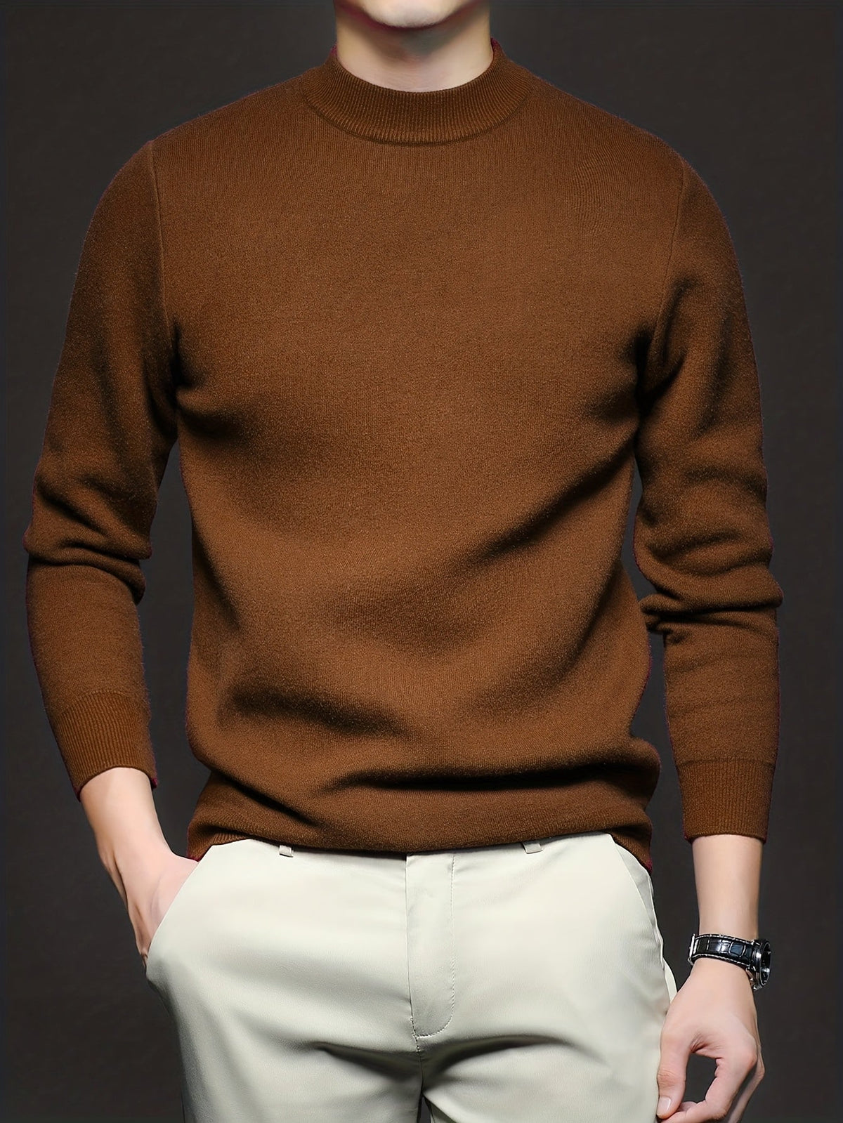 Men's Refined High-Neck Knit Sweater | Classic Cosy Casual Everyday Pullover | Smart Casual Everyday Autumn Winter Knitwear