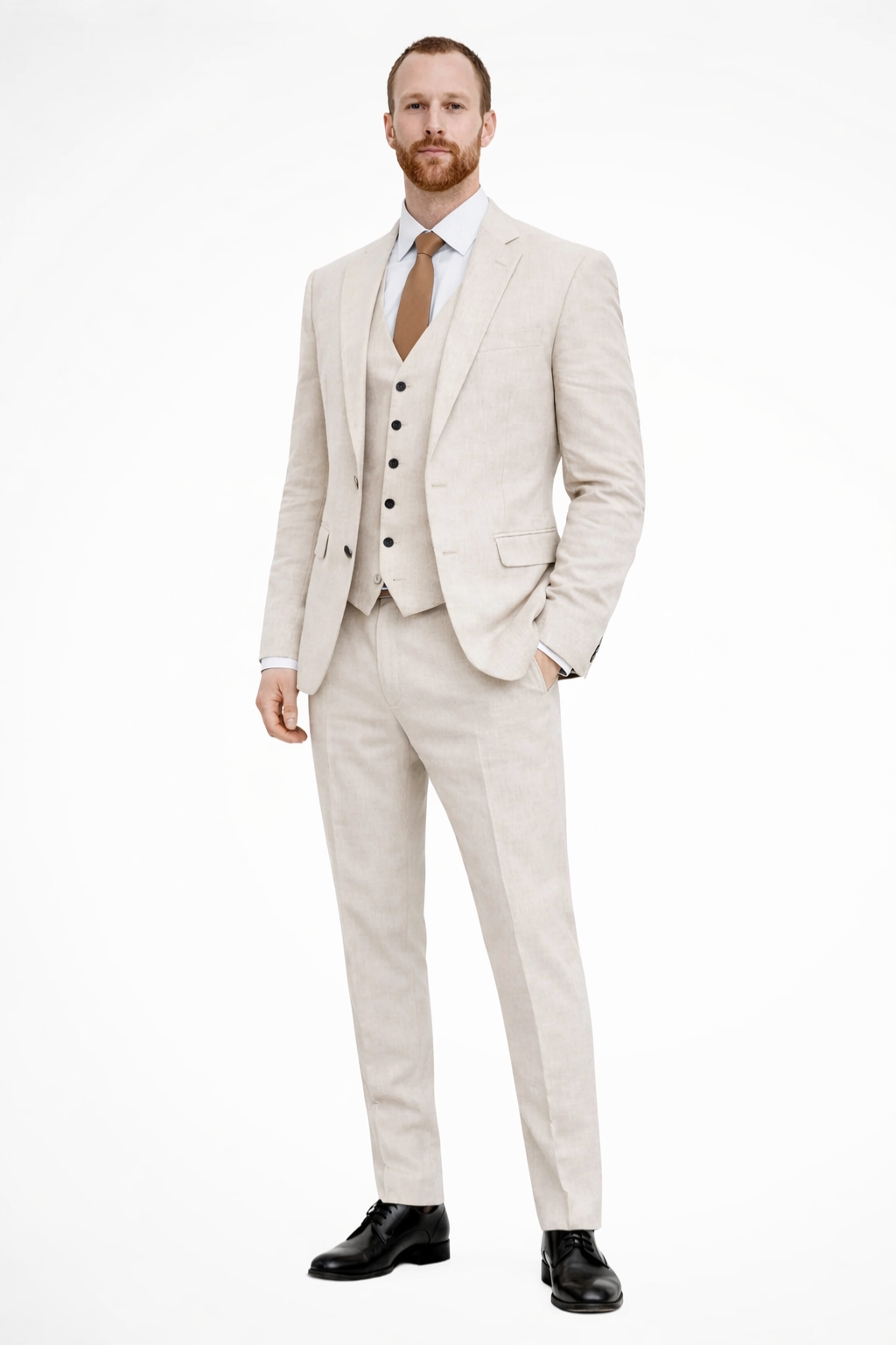 Men's Suit Three-Piece Linen | Blazer Waistcoat Trousers Wedding | Wedding Suit Light Blue Elegant