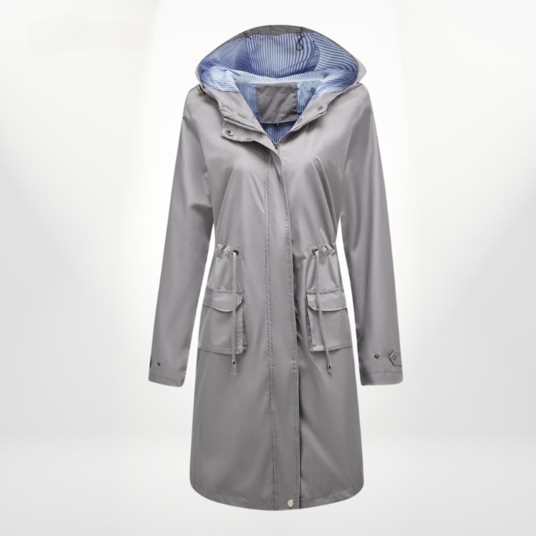 Women's Long Trench Raincoat – Water-Resistant Tailored Jacket