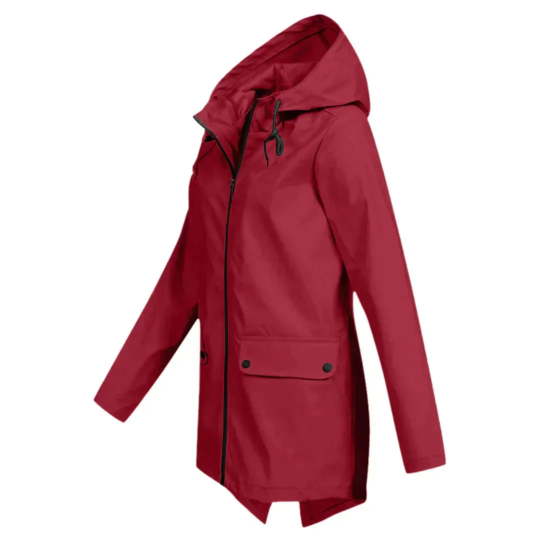 Women's Long Hooded Raincoat – Waterproof Everyday Jacket