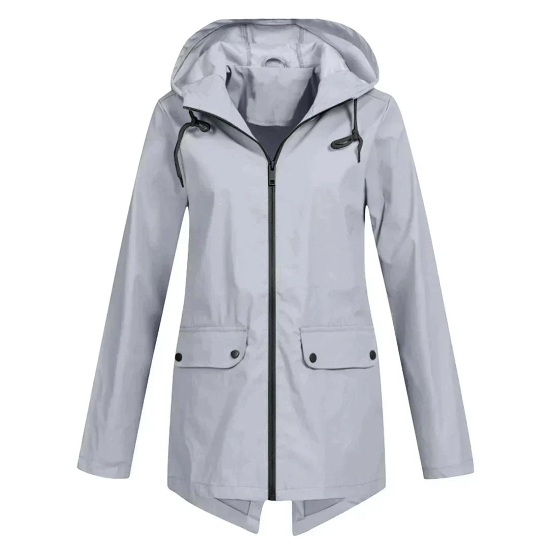 Women's Long Hooded Raincoat – Waterproof Everyday Jacket
