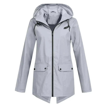 Women's Long Hooded Raincoat – Waterproof Everyday Jacket