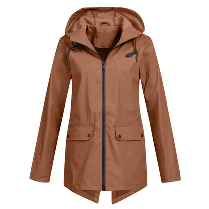 Women's Long Hooded Raincoat – Waterproof Everyday Jacket