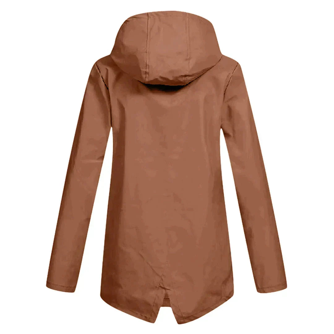 Women's Long Hooded Raincoat – Waterproof Everyday Jacket
