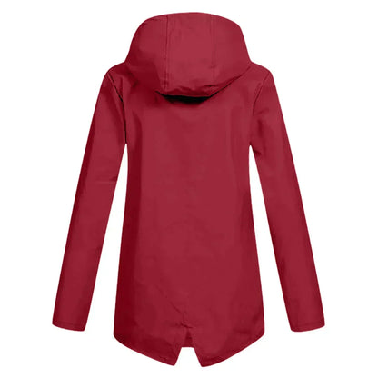 Women's Long Hooded Raincoat – Waterproof Everyday Jacket