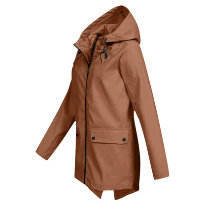 Women's Long Hooded Raincoat – Waterproof Everyday Jacket