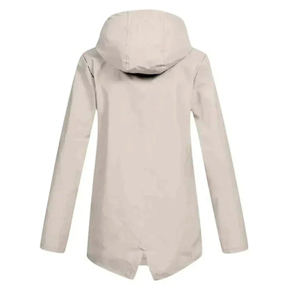 Women's Long Hooded Raincoat – Waterproof Everyday Jacket