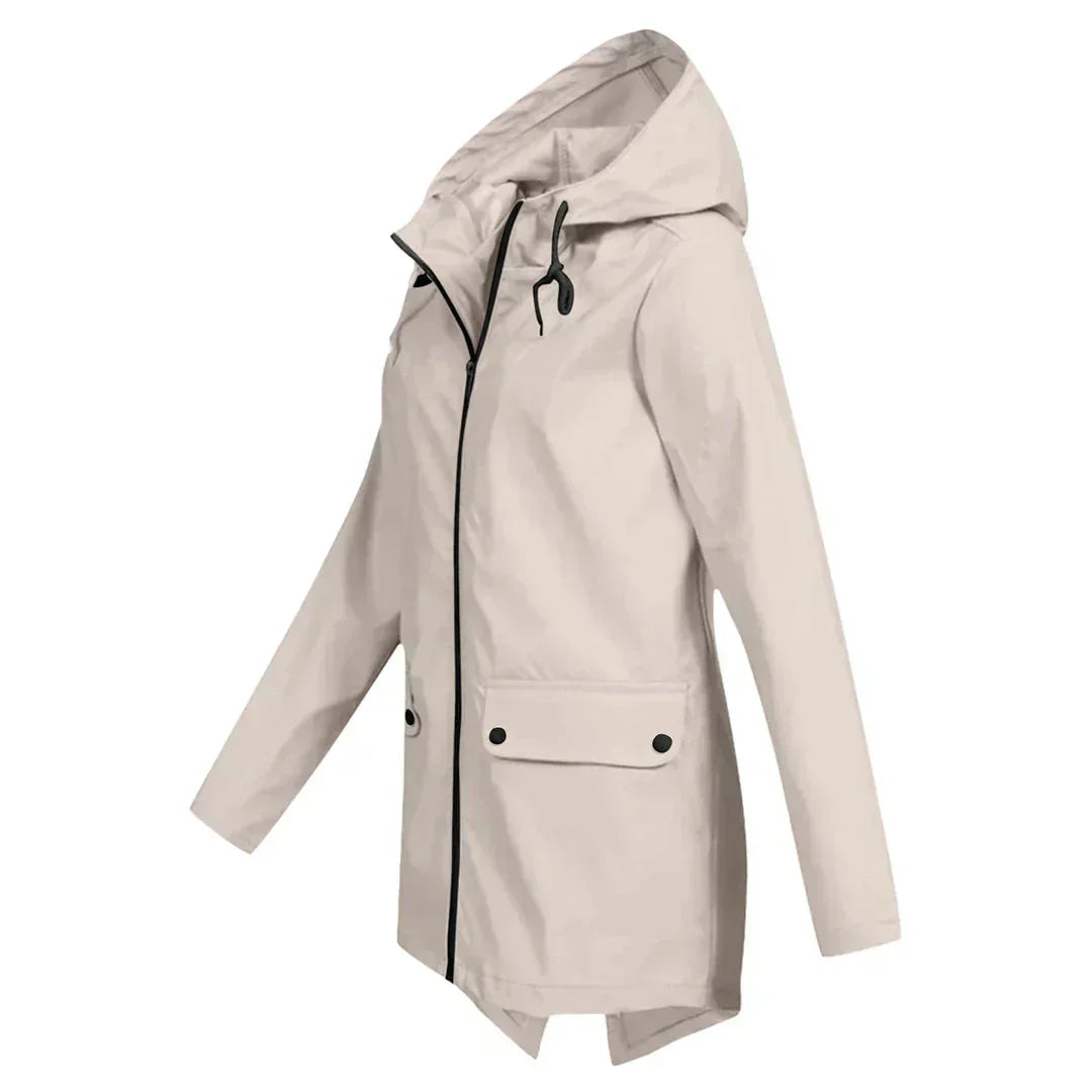 Women's Long Hooded Raincoat – Waterproof Everyday Jacket