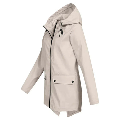 Women's Long Hooded Raincoat – Waterproof Everyday Jacket
