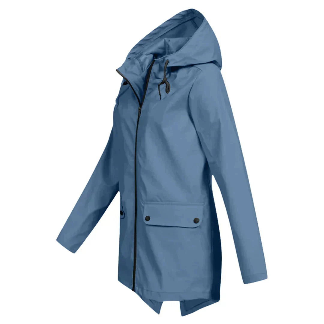 Women's Long Hooded Raincoat – Waterproof Everyday Jacket