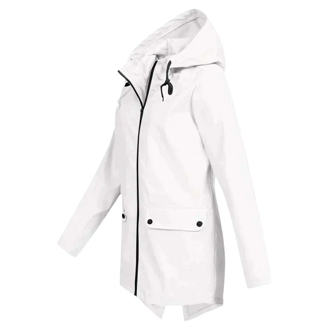 Women's Long Hooded Raincoat – Waterproof Everyday Jacket