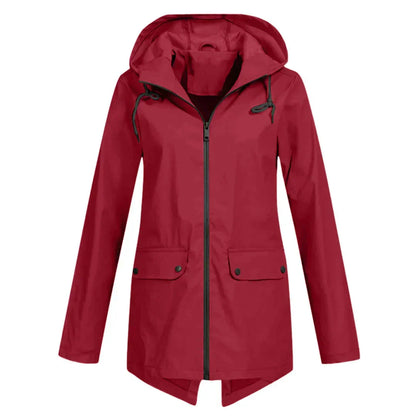 Women's Long Hooded Raincoat – Waterproof Everyday Jacket