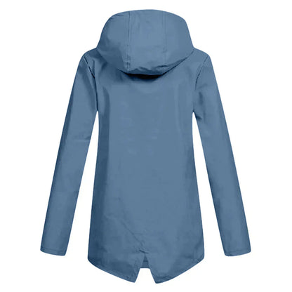 Women's Long Hooded Raincoat – Waterproof Everyday Jacket