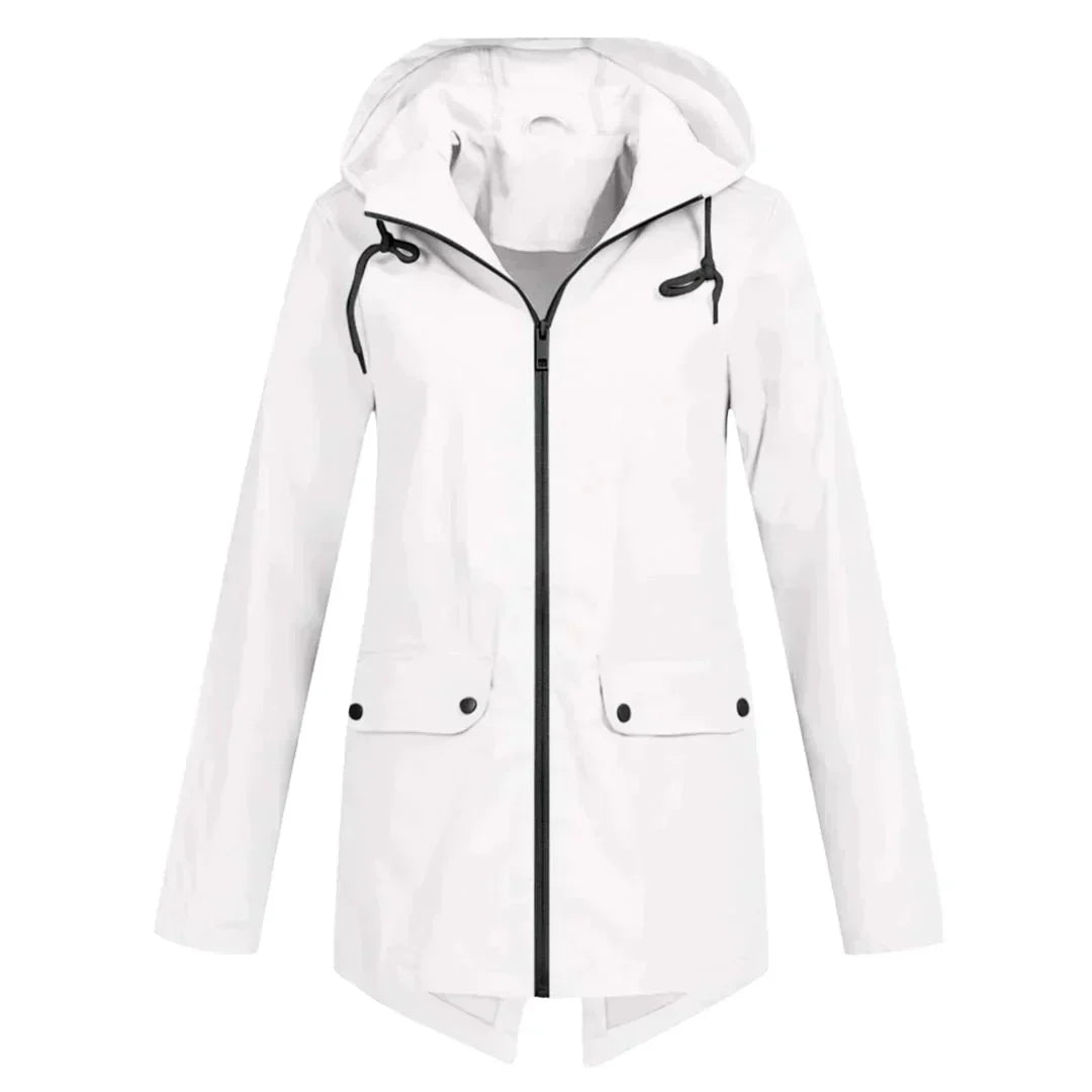 Women's Long Hooded Raincoat – Waterproof Everyday Jacket