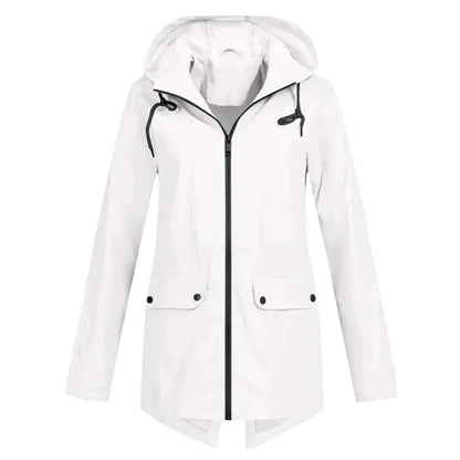 Women's Long Hooded Raincoat – Waterproof Everyday Jacket