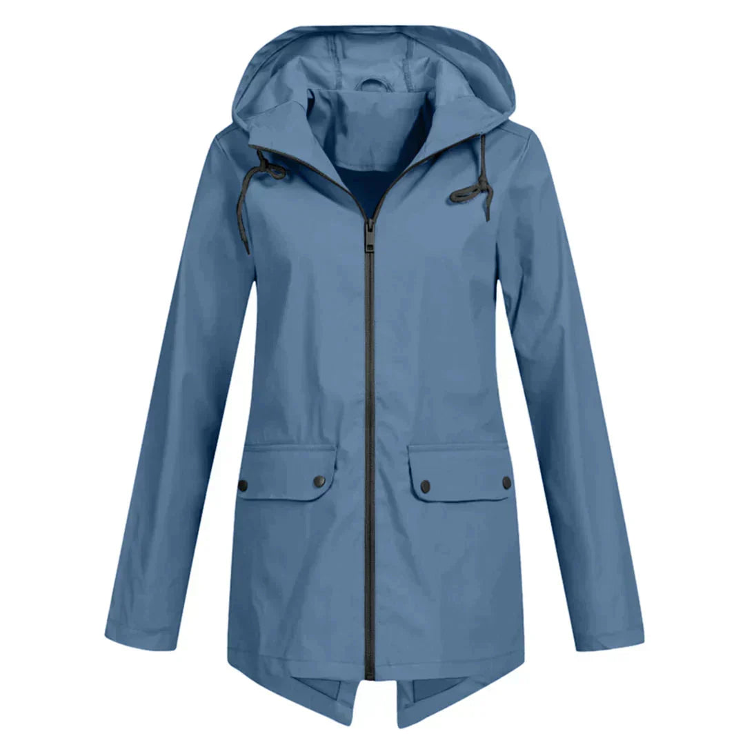 Women's Long Hooded Raincoat – Waterproof Everyday Jacket